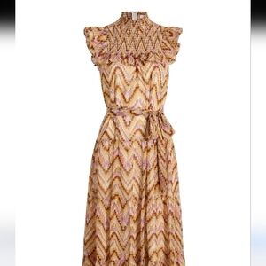 LIKELY Levine Smocked Ruffle Dress In Fig Multi Size 8
